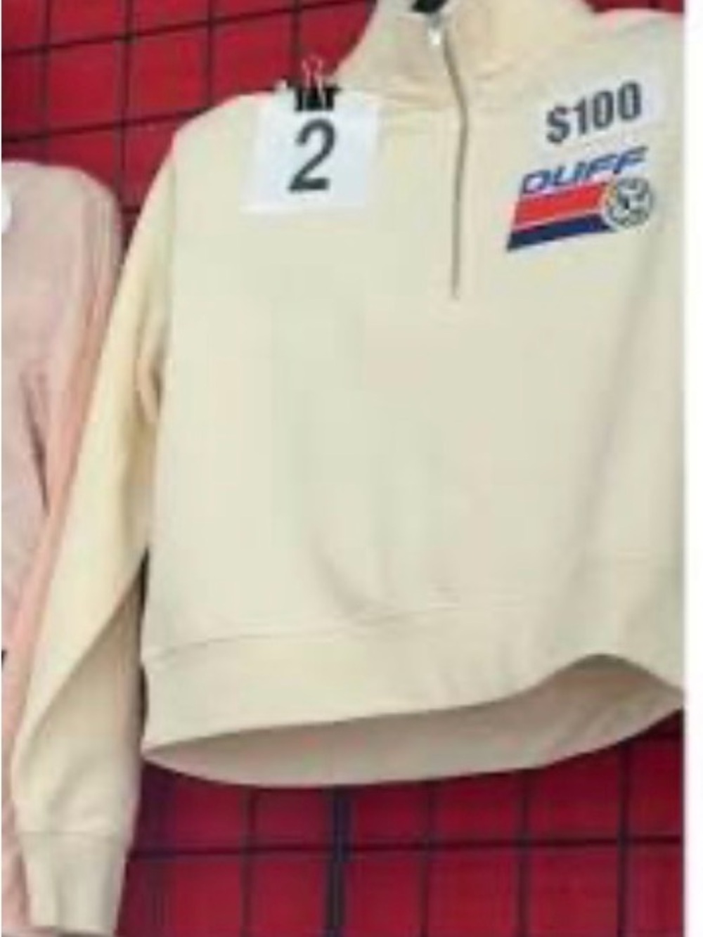 Women's Cream Half-Zip Cowl Sweater with Graphic Chest Logo - Picture 1 of 1